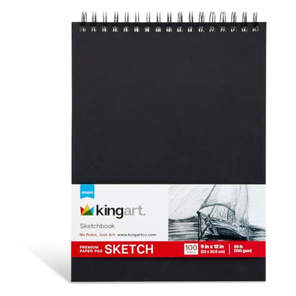 KINGART Sketch Pad – 9x12 Inch, 1-Pack – 100 Sheets (68 lb / 100 GSM), Premium Acid-Free Art Paper – Spiral-Bound Sketchbook for Shading & Drawing