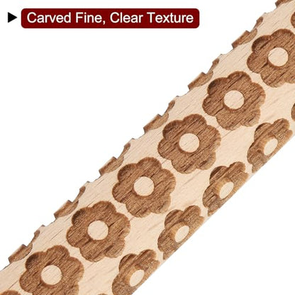 HARFINGTON Wood Clay Roller 4" Flower Pattern Rolling Pins Wood Rollers Pottery Tools Wood Grain Texture Rollers for Clay Baking Dough Playdough DIY - style: Flower