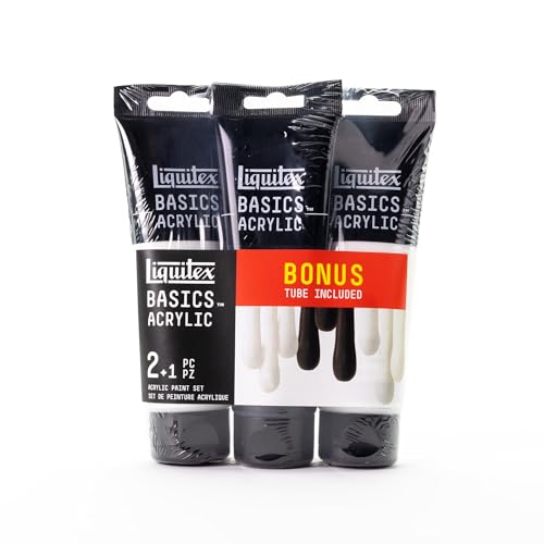 Liquitex Basics Acrylic Paint Set, 3 x 118ml (4-oz.) Tube Paint Set, Two White & One Black