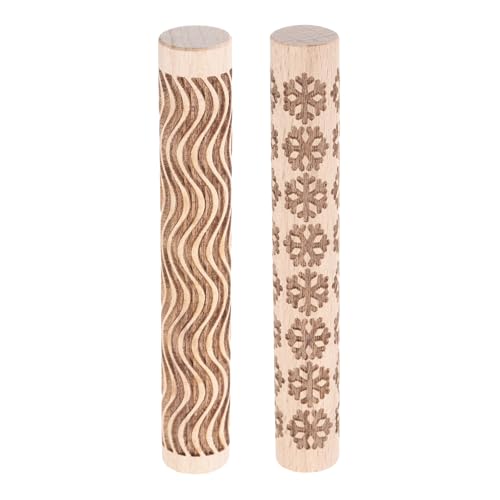HARFINGTON 2pcs Wood Clay Roller 4"Snowflake Curved Lines Pattern Rolling Pins Pottery Tools Wood Grain Texture Rollers for Clay Baking Dough Playdough DIY - style: Snowflake + Curved Lines