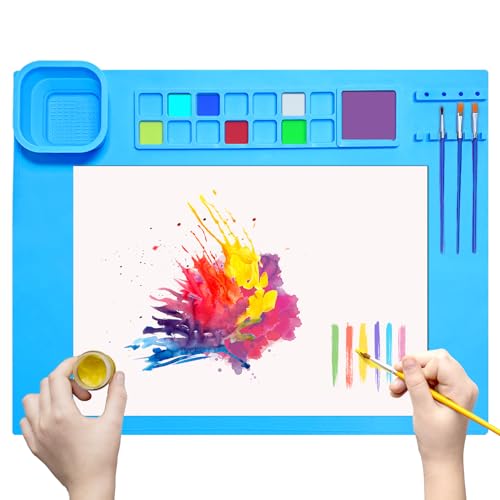Silicone Painting Mat 20"x16", Art Craft Mat with Cup, Blue - color: Blue