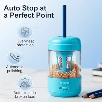 Babilous Rechargeable Electric Pencil Sharpener with Auto Feed & Auto Eject - color: Blue
