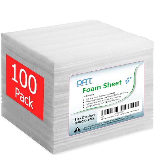 100 Pack Foam Sheets, DAT 12" x 12", 1/16" Thickness, Foam Wrap Cushioning Material, Moving Supplies for Packing Storage and Shipping - size: 100 pack 1/16"