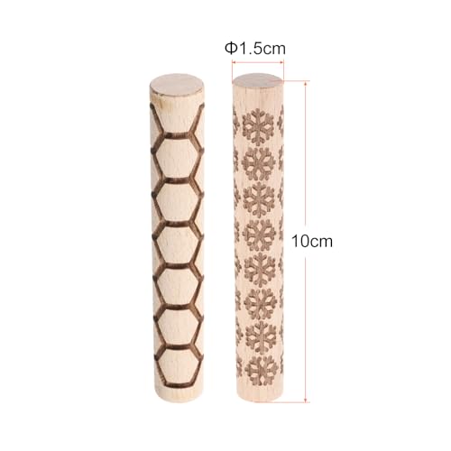HARFINGTON 2pcs Wood Clay Roller 4"Snowflake Hexagon Pattern Rolling Pins Pottery Tools Wood Grain Texture Rollers for Clay Baking Dough Playdough DIY - style: Snowflake + Hexagon