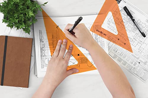 Pacific Arc's Scholastic Triangle - 12 inch - Fluorescent - 45/90 Angle - Polystyrene - Inking Edge - Technical Drawing Tools, Drafting, Architect and Engineering. - style: 12 inch, 45/90
