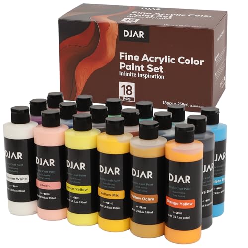 DJAR 18 Colors Acrylic Paint Set for Artists Beginners, 2 fl oz/250ml - size: 18 Colors (250ml/Bottle)