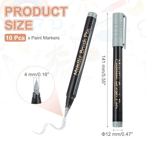 MECCANIXITY 10 Pcs Metallic Marker Pens Metallic Paint Brush Markers Medium Tips Mark Pens for Scrapbooking Glass Rock Painting Cards Photo Albums Ceramics DIY Artwork(Silver) - color: Silver
