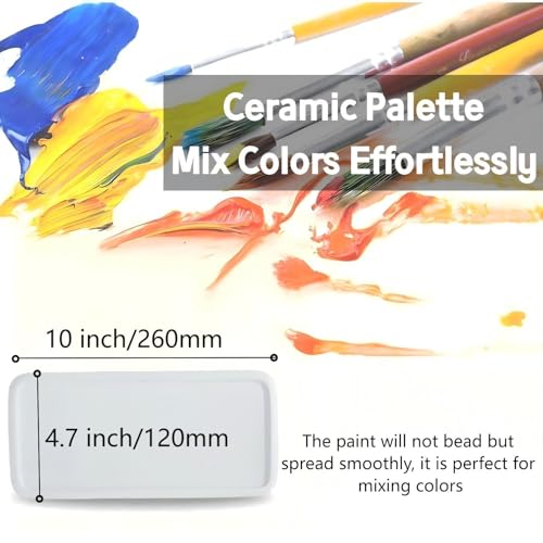 Porcelain Watercolor Palette, Ceramic Paint Mixing Tray(10*4.7'' Rectangle) | Artist’s Porcelain Palette: Premium Ceramic Mixing Tray for All Painting Media ,Watercolor, Gouache, Acrylic & Oil Painting - size: 4.7" x 0.5" x 10"