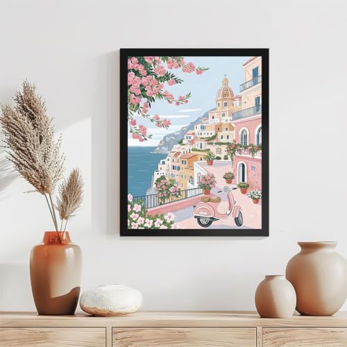Seaside Landscape Paint by Numbers Kit for Adults, DIY Oil Painting 10x12In - color: Mediterranean-2605