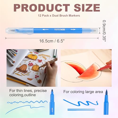 PATIKIL 12 Pack Dual Markers Brush Pens, Light Blue Double Tip Colored Pen Coloring Marker Set Supplies for Adults Coloring Books Note Taking Writing Calligraphy Drawing Sketching - color: Light Blue