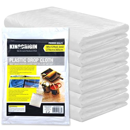 King Origin Plastic Drop Cloths 6 Pack, 9x12 Ft - color: 9x12 Ft, 6 pcs