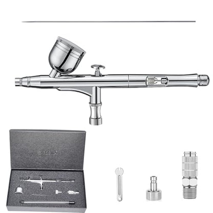 RDSWA Airbrush Kit, Dual-Action Spray Gun with 0.3mm Needle Sets and Gravity Feed 7cc Fluid Cup, Air Brush Gun Ideal for Nail Paint, Makeup, Barber, Cake Decorating, Model,Tattoo Silver