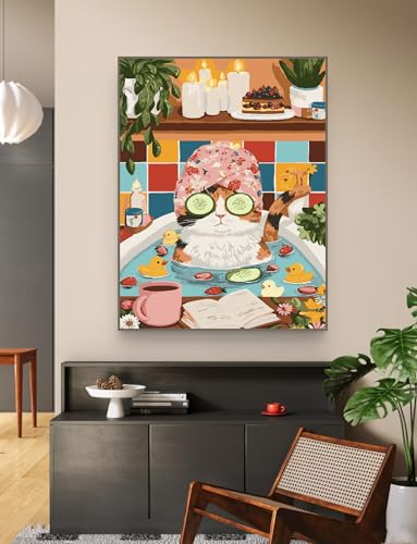 ZRIZQ Paint by Numbers Kit for Adults Beginner Animal,Cat Bathroom,16x20 | Full set with wooden brushes,rolled canvas,rich paints.Calming activity.Beginner friendly.Just open and paint. - color: 16"X20"Rolled Canvas(Frameless)-Cat 16
