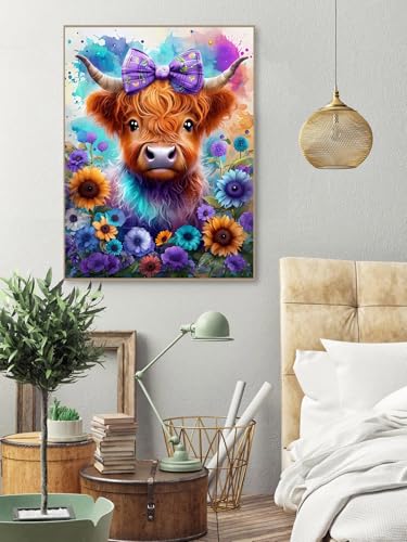 askkqtx Highland Cow Diamond Art Kits for Adults 12x16 Inch - color: B18635