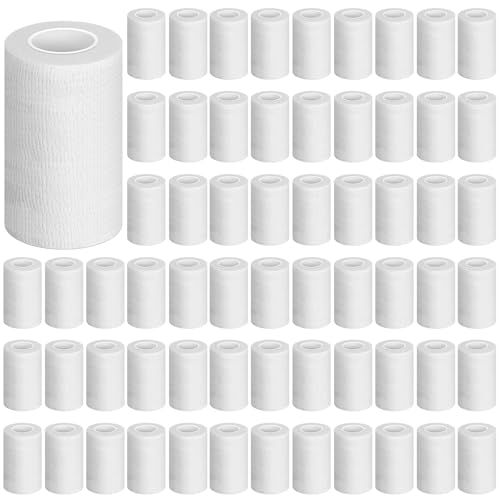Treela 64 Pack 2" X 5 Yards Self Adhesive Bandage Wrap White | Cohesive Flexible Wrap for Wrist Ankle Fingers, Breathable Sports Tape, Self Adherent Rolls for Pets Vet, Coban Style - color: White, size: 3 Inch X 5 Yard
