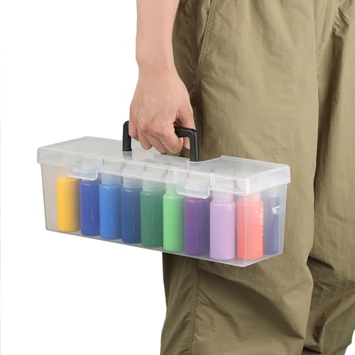 JUXYES Plastic Clear Acrylic Paint Bottle Storage Organizer Box with Handle - size: 1 Pack