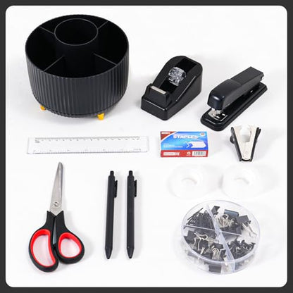 Gawsey Black Desk Organizers and Accessories with Desk Organizer 360° Rotating Pen Holder and Office Supplies, Cute Stationery Supplies Set - color: A Black