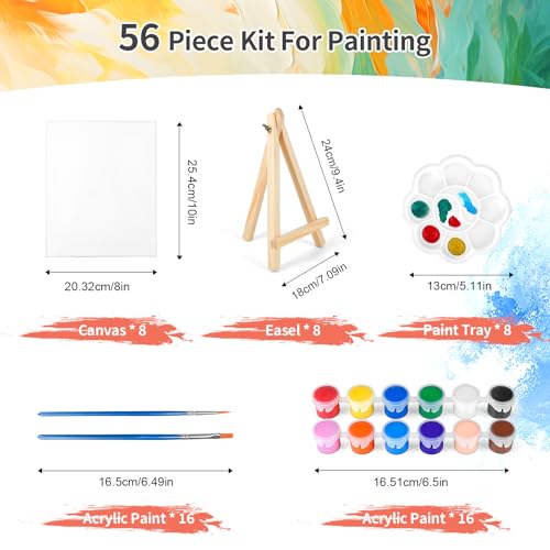 8 Pack 8 * 10In Canvas Boards for Painting, Art Canvas for Drawing with 16 Brushes & 8 Paint Trays & 16 Acrylic Paint, Mini Painting Canvas with Easel Set, Painting Kits for Adults Party - style: Pack of 8