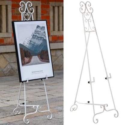 Heavy Duty Easel Stand for Wedding Sign, Adjustable Metal Display Easel - style: Scroll-White