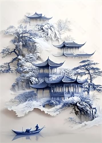 ZeeLionArt Diamond Art Kit,Chinese Ancient Architecture, 12 x 16 Inch | 5D DIY Full Round Drill Diamond Painting Kits for Adults & Beginners, Home Wall Decor, Ideal Holiday Gift - color: DP04186