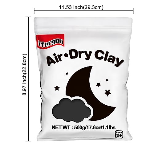 ifergoo 500g Black Air Dry Clay, 1.1LBS DIY Creative Modeling Clay for Kids | Refill Foam Magic Clay for School Art & Craft Project, Slime Supplies, Ultra-light & Soft, Gift for Age 3-12 Boys & Girls - color: Black/500g