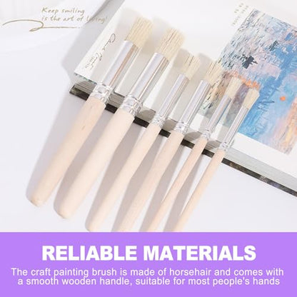 6 Pcs Stencil Brushes Set, Natural Bristle Dome Paint Brush for Wall Stenciling, Floor Stencils, DIY Craft, Acrylic Oil Watercolor Painting