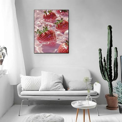 Pink Diamond Art Painting Kits for Adults Fruit, Strawberry Full Drill Diamond Dots Paintings for Beginners, Round 5D Paint with Diamonds Pictures Gem Art Painting Kits DIY Crafts Kits 12X16 In - color: 26-66 Fruit
