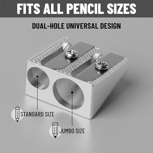 Mr. Pen- Handheld Metal Pencil Sharpener, 8 Pack | 2-Hole Dual Size (Standard & Jumbo), Metal Manual Pencil Sharpeners for Graphite & Colored Pencils, School, Office - color: Steel, size: 8 Pack
