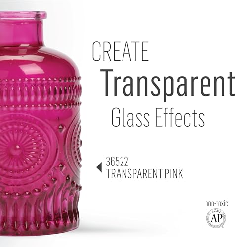 FolkArt Murano Transparent Acrylic Glass Paint, Pink, Perfect for Indoor and Outdoor Arts and Crafts Projects, 2 fl oz, 36522 - color: Transparent Pink, style: Transparent