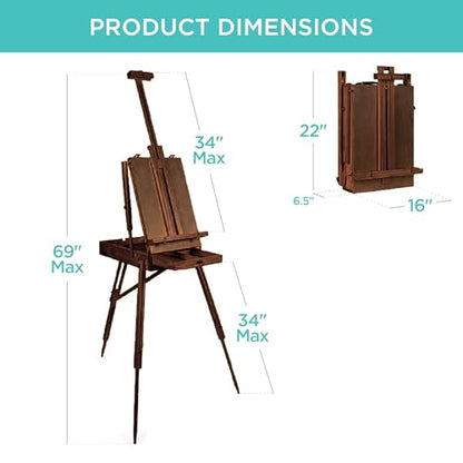 Best Choice Products Art Easel for Painting, Portable Wooden Adjustable Artist Tripod with Sketch Box, 32-Piece Art Set with Acrylic Paints, Brushes, Canvases & Palette - Walnut - style: Walnut