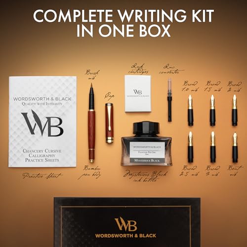 Wordsworth & Black Luxury Bamboo Rose Calligraphy Pen Set, 6 Nibs | Fountain Ink Bottle, Cartridges , Refill Converter, Gift for Men , Women, Smooth Writing, Journaling , Lettering - color: Rosewood
