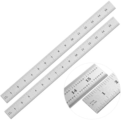 EBOOT 2 Pcs Stainless Steel Ruler Machinist Engineer Ruler with Markings 1/8, 1/16, 1/32, 1/64 Inch for Engineering, School, Office, Architect, and Drawing (16 Inch) - size: 16 Inch