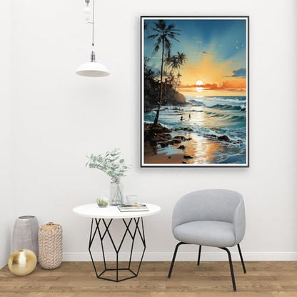 MIRCVSH Beach Paint by Number Kit, Framed Landscape for Adults, 12x16 Inch on Canvas with Wooden Easel - color: DKH166