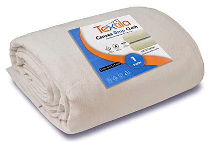 Canvas Drop Cloth for Painting (Size 9x12 Feet - Pack of 1) Painters Drop Cloth for Painting, Furniture, Crutains & Floor Protection - All Purpose Thick Canvas tarp with Double Stitched Edges - size: 9x12 Feet - 1 PK