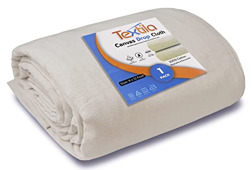 Canvas Drop Cloth for Painting (Size 9x12 Feet - Pack of 1) Painters Drop Cloth for Painting, Furniture, Crutains & Floor Protection - All Purpose Thick Canvas tarp with Double Stitched Edges - size: 9x12 Feet - 1 PK