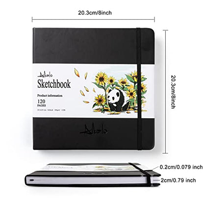 Sketchbook for Drawing, 120 Pages Sketch Book, 122LB/180GSM Thick Paper - color: Back, size: Medium (8×8INCH)