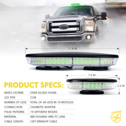 Xprite COB LED Rooftop Strobe Light Bar, Super Bright 19 Adjustable Lighting Modes with Magnetic Base for Construction Vehicles Tow Trucks Snowplow, Green - color: Green