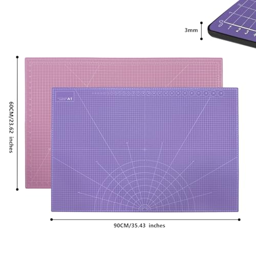 35" x 23" Self Healing PVC Cutting Mat, A1-Pink or Purple | Large, Double Sided, Gridded Rotary Cutting Board, For Craft, Quilting, Fabric, Scrapbooking, Sewing - color: A1-Pink or Purple