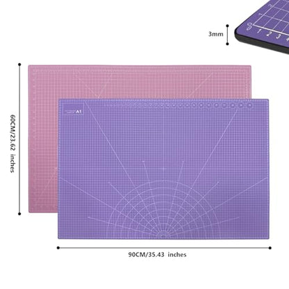 35" x 23" Self Healing PVC Cutting Mat, A1-Pink or Purple | Large, Double Sided, Gridded Rotary Cutting Board, For Craft, Quilting, Fabric, Scrapbooking, Sewing - color: A1-Pink or Purple