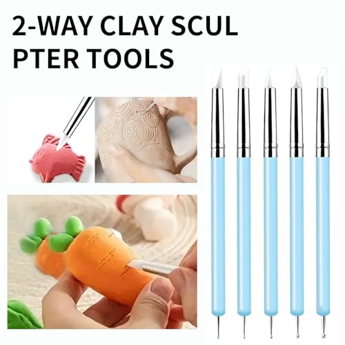 10 Pcs Silicone Clay Sculpting Tools Set, Double-Ended Dotting Tools & Silicone Brushes for Polymer Clay, Air Dry Clay, Pottery & DIY Crafting - color: 10Pcs-Blue