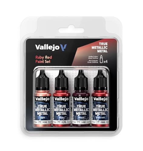 Vallejo - Ruby Red Paint Set, True Metallic Metal, 4 Bottles x 0.6 fl.oz. - color: Ruby Red