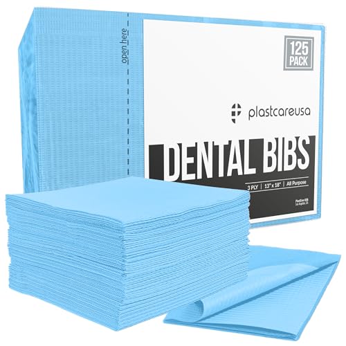 Disposable Dental Bibs 13"x18" (125 Pack) - 3 Ply Waterproof Tattoo Bib Sheet for Patients - Dentist or Medical Tray Cover and Nail Table Cover Supplies, Blue - color: Blue