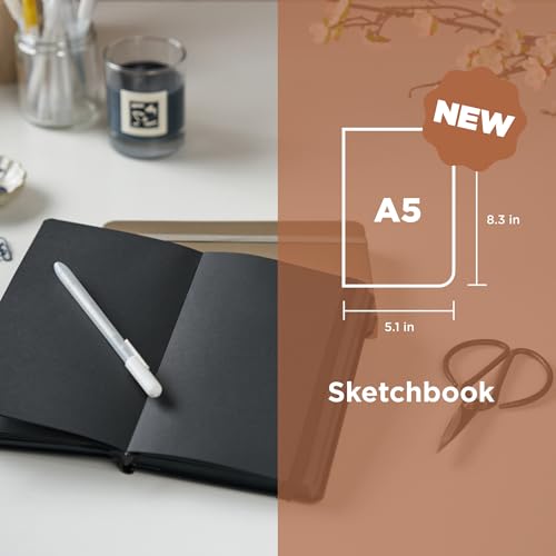 Sakura A5 Sketchbook & Gelly Roll White Bundle, Black Paper, 5.1x8.3"
