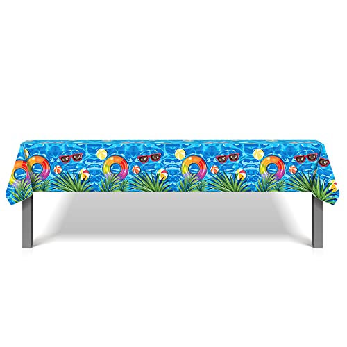 1 Pack Summer Pool Party Plastic Tablecloth 54 x 87 Inch Long Rectangular Table Cover for Buffet,Birthday Party Holiday Dinner,Picnic or Tablecloth for Kitchen Event Use - color: Pool