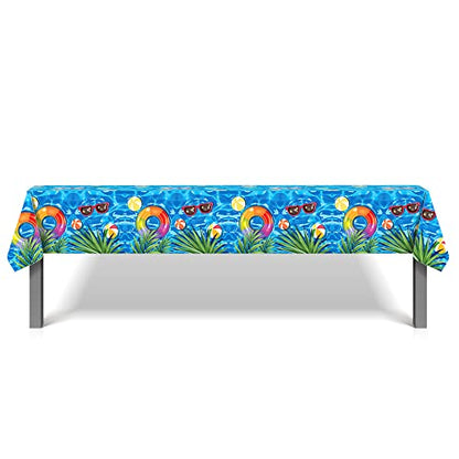 1 Pack Summer Pool Party Plastic Tablecloth 54 x 87 Inch Long Rectangular Table Cover for Buffet,Birthday Party Holiday Dinner,Picnic or Tablecloth for Kitchen Event Use - color: Pool