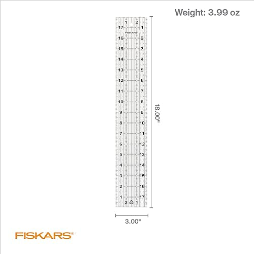 Fiskars 3" x 18" Acrylic Sewing & Quilting Ruler with Gridlines, Clear | Easy to Read Measurements Make Cutting Accurate Strips Simple, Quilting & Sewing Supplies for Arts and Crafts - size: 3" x 18"