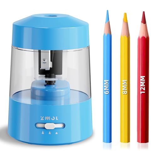 ZMOL Electric Pencil Sharpener Battery Powered, 6-12mm Jumbo Pencils,Blue | Suitable for No.2/Colored Pencils(6-12mm), 3 Modes,Fast Sharpen,AC Adapter/Battery Operated in School/Classroom/Office/Home - color: Blue