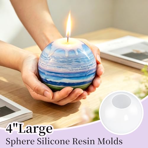 4 Inch Resin Sphere Mold, Seamless Large Round Ball Silicone Mold | Round Sphere Silicone Molds for Flower Preservation, Epoxy Art Casting, Wedding, Valentine Party DIY Craft Gift & Home Decor - color: Sphere Resin Molds