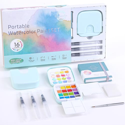 Mini Watercolor Paint Set, 16 Colors Pocket Travel Paint Kit - color: Macaron Colors