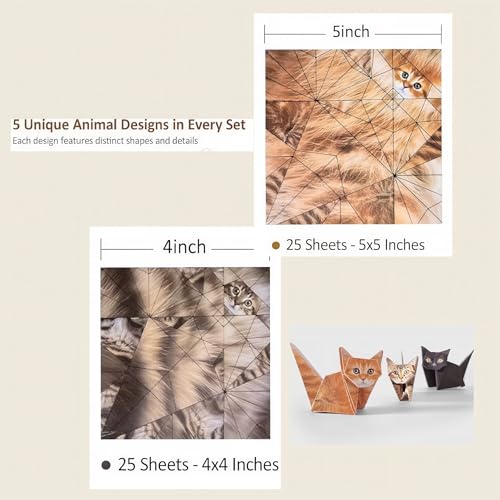 3D Origami Cat Kit, 50 Paper Cats, DIY Craft Kit for Adults & Teens